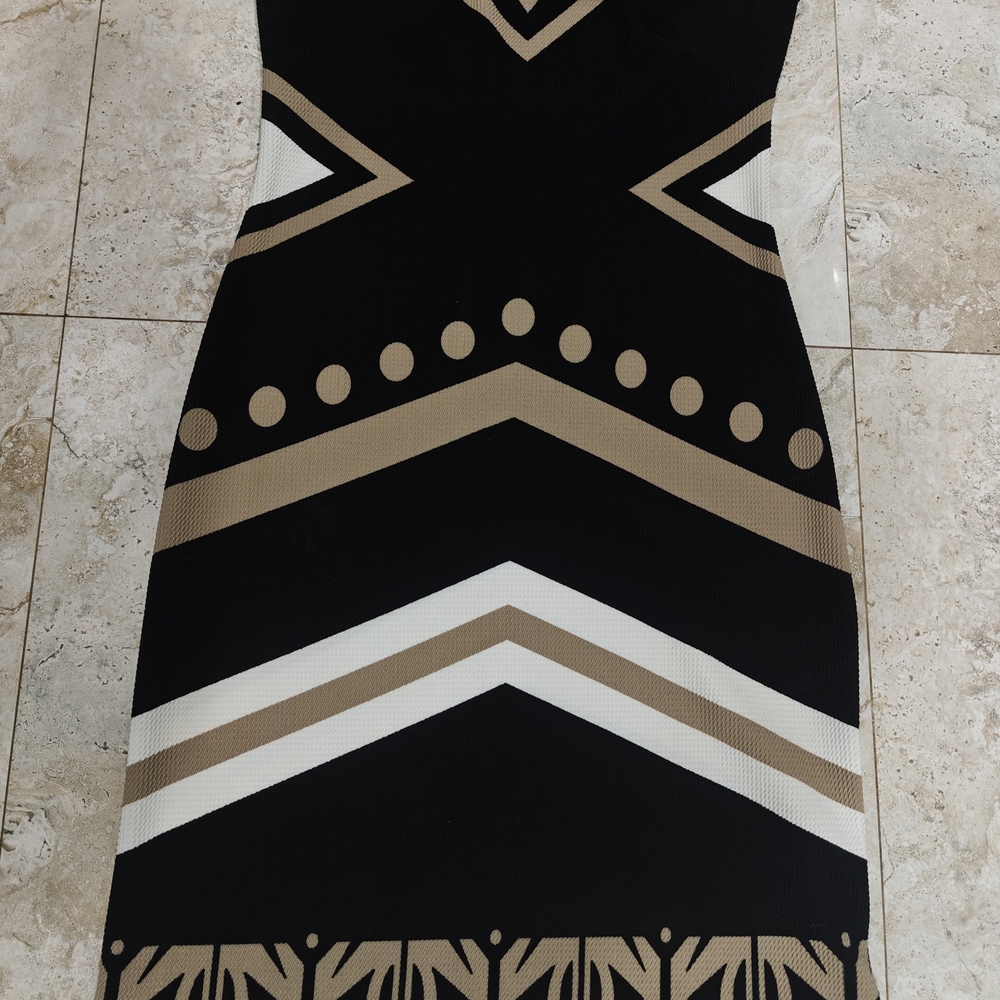 Ashley Stewart Black and Tan Strapless Dress